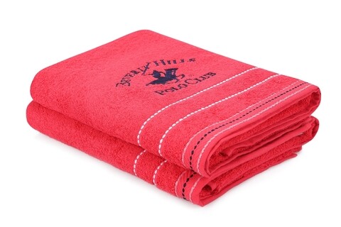 Set 2 prosoape de baie 403 v2, beverly hills polo club, 70x140 cm, bumbac, rosu