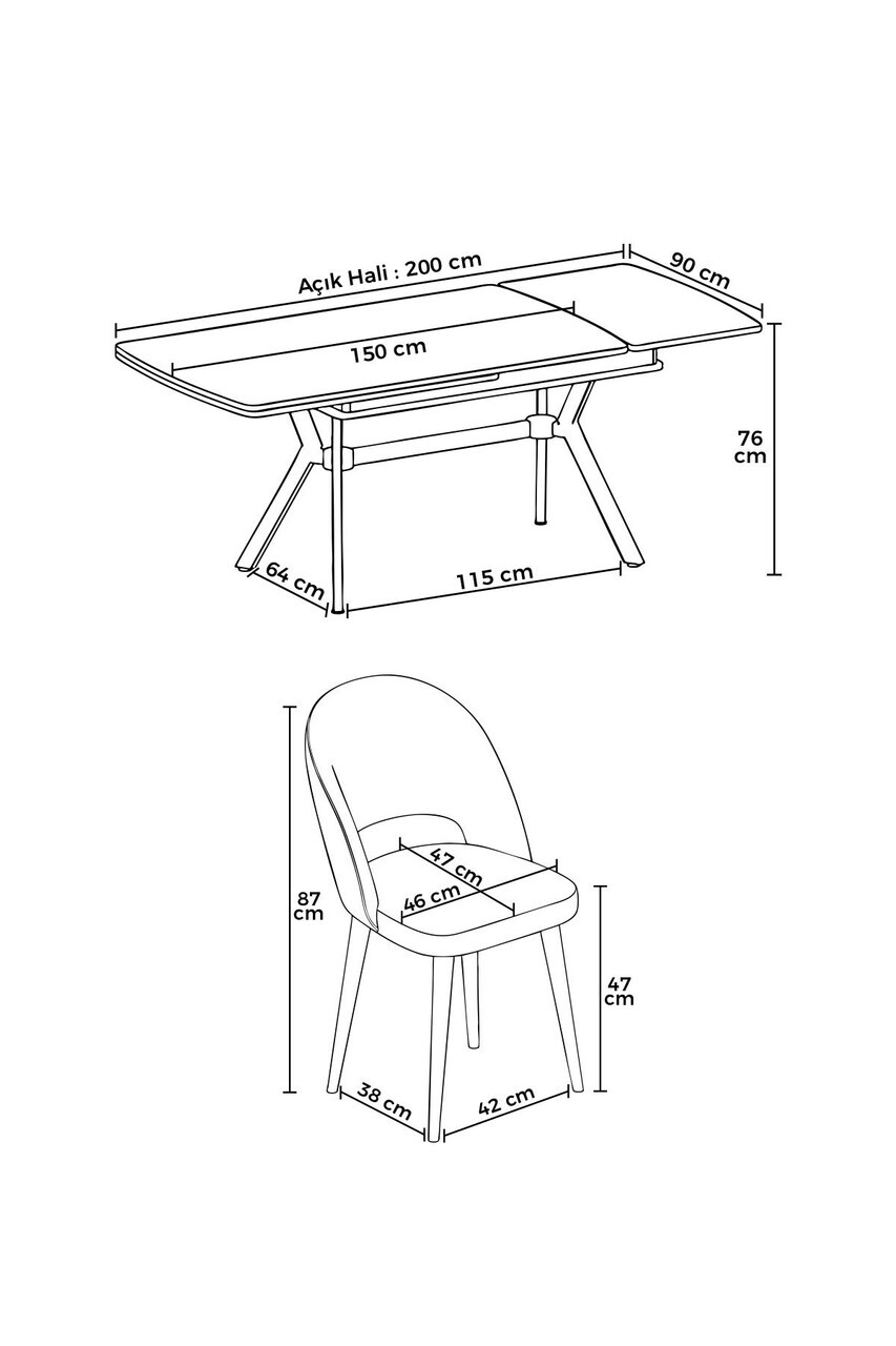 Set masa extensibila si scaune (7 piese), Hanah Home, Weps, Model de marmură neagră / Auriu / Cappuccino — imaginea 3