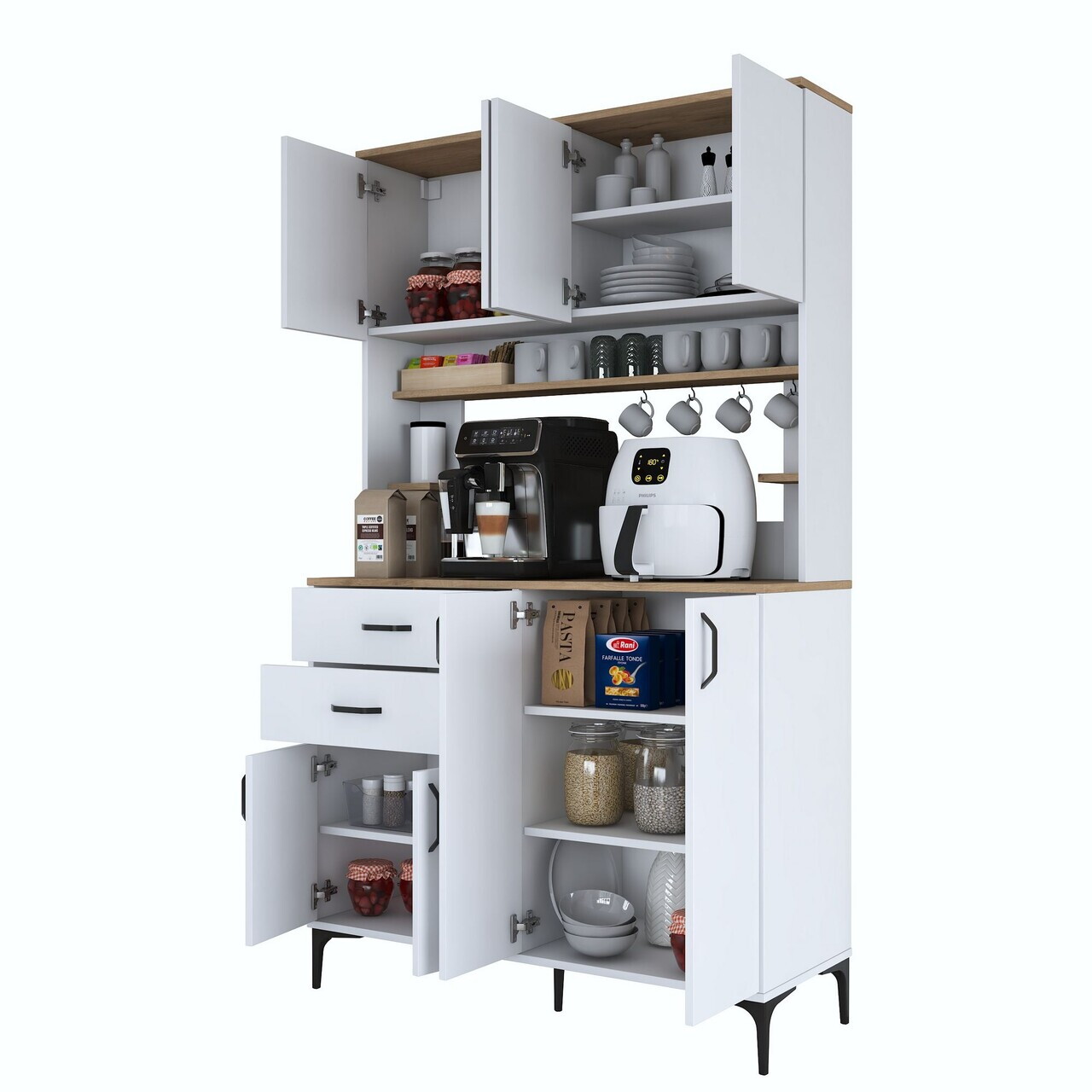 Dulap multifunctional, Hanah Home, JE212, 120x204.2x45 cm, PAL melaminat, Alb/Maro - view 10