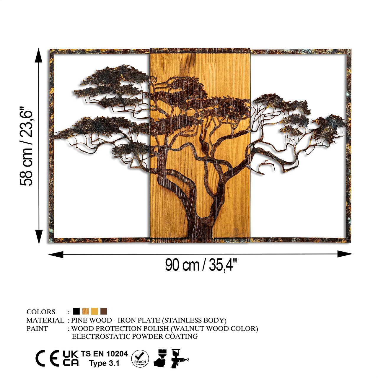 Decoratiune de perete, Acacia Tree, Lățime: 90 cm Înălțime: 58 cm Adâncime: 3 cm, Multicolor - view 9
