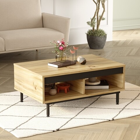 Masuta de cafea, Locelso, LV29-KL, 90 x 37.6 x 60 cm, pal melaminat, stejar/negru Masute living