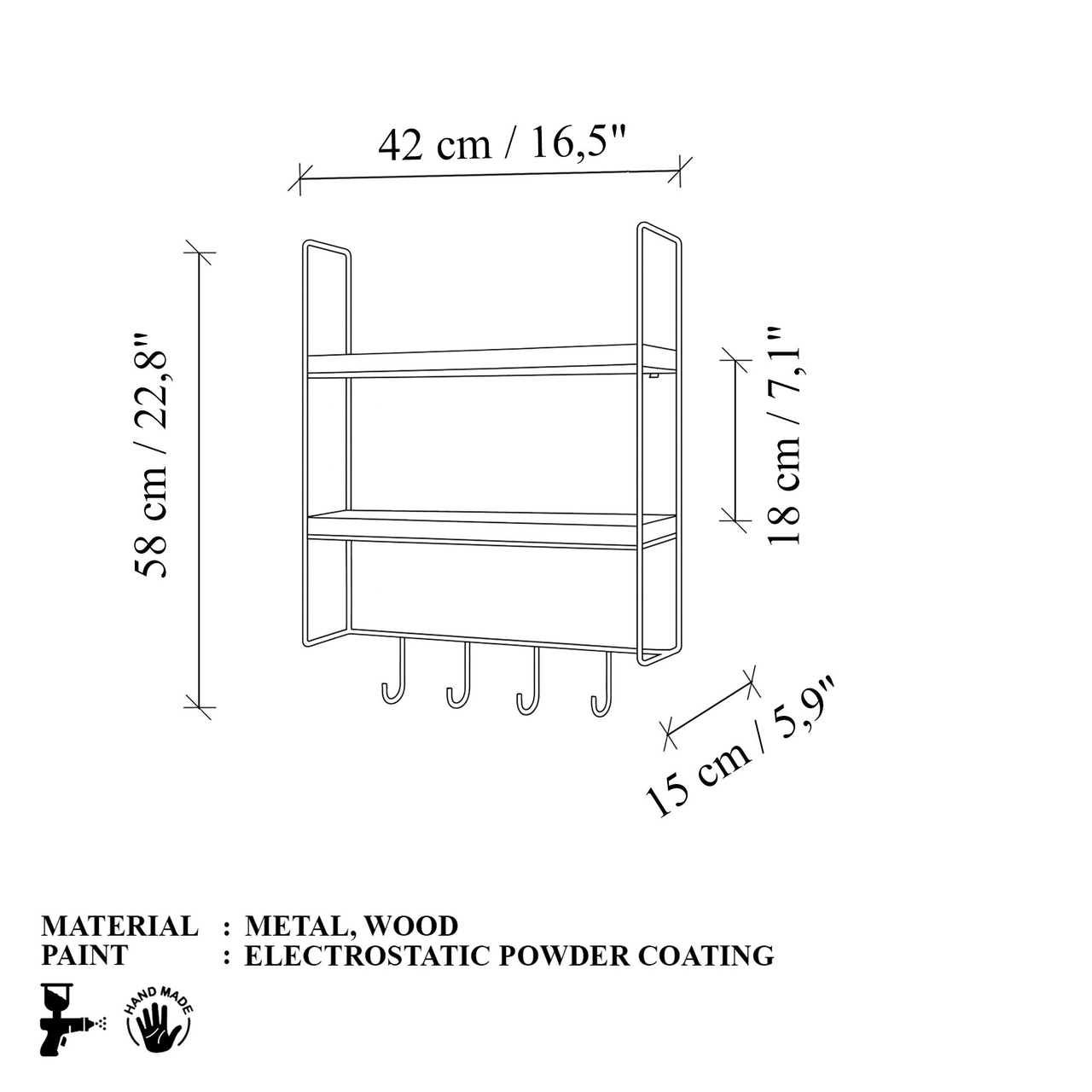 Raft de perete, Hanah Home, Cm-071, 58x42x15 cm, Aur / Natural - view 8