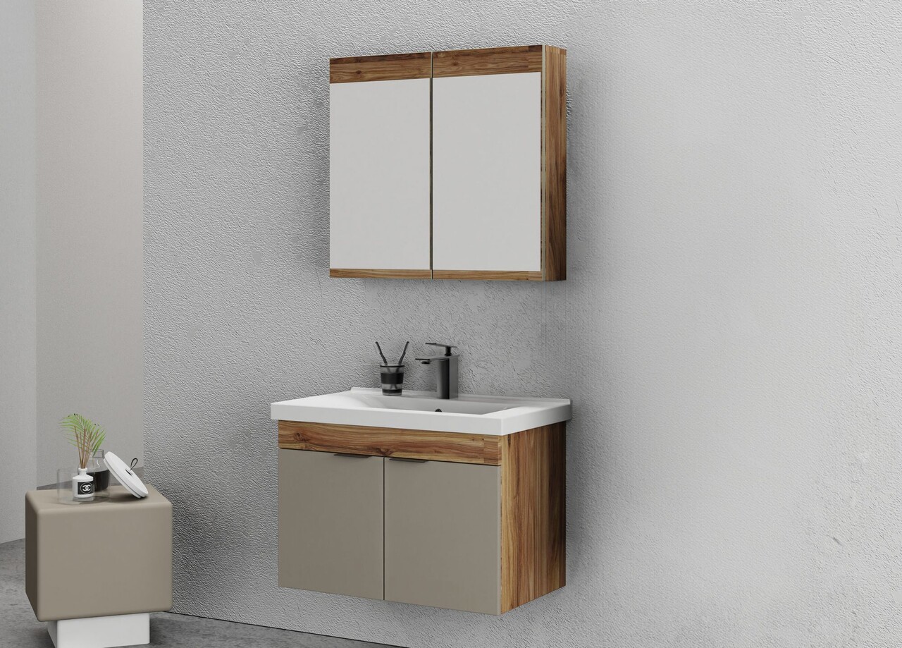 Set mobilier de baie (2 piese), Hanah Home, Carıno 80, Pin / Latte - view 3