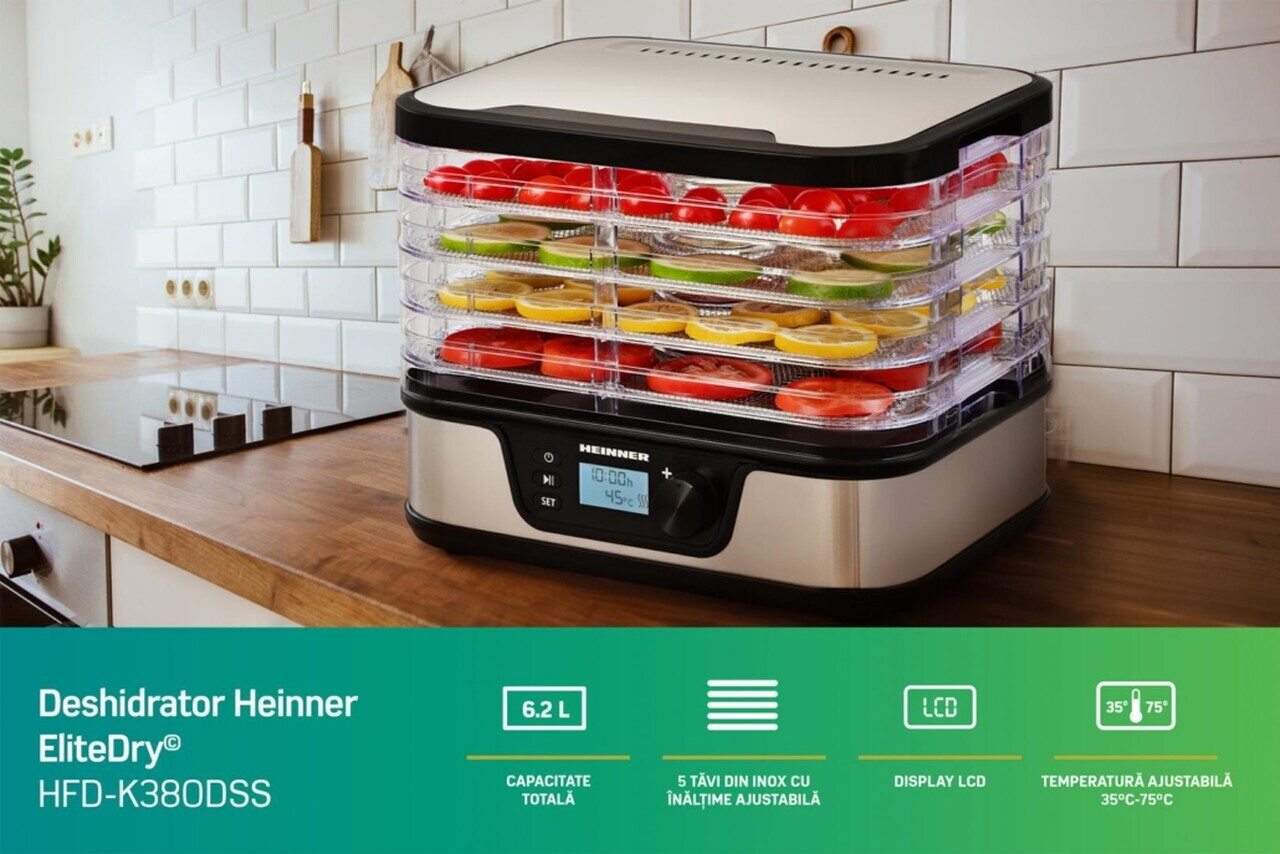 Deshidrator fructe si legume EliteDry, Heinner, 320-380W, argintiu/negru - view 10