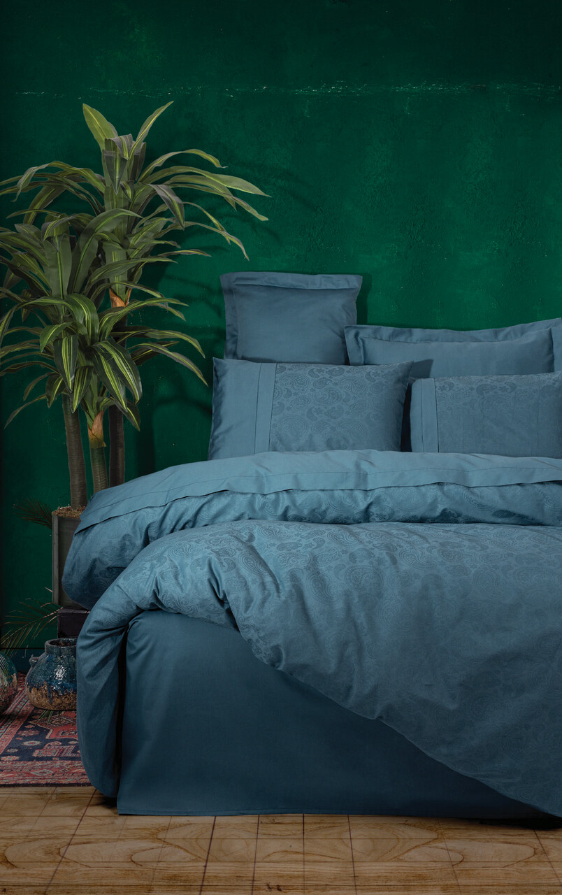 Lenjerie de pat dubla, Sante - Petrol Blue, Cotton Box, Bumbac Satinat