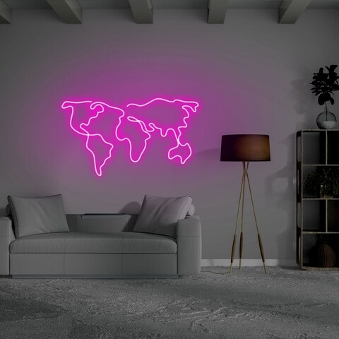 Lampa de perete World Map, Neon Graph, 66x38x2 cm, roz mezoni.ro