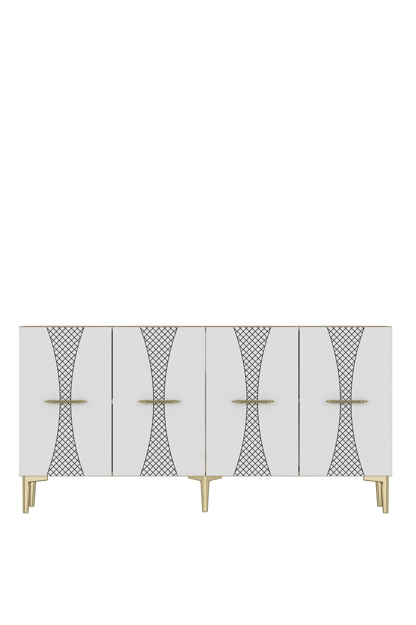 Consola, Hanah Home, Slim 150, 150x75x32 cm, Stejar Safir / Alb / Auriu — imaginea 5