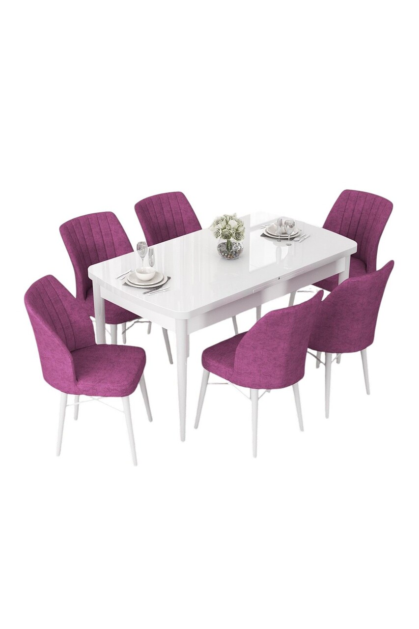 Set masa extensibila si scaune, Hanah Home, Nef, Alb/Mov - view 2