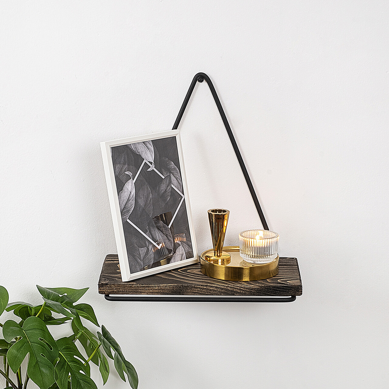 Raft de perete, Hanah Home, Begonia, 27x28x15 cm, Negru / Nuc Inchis - view 3