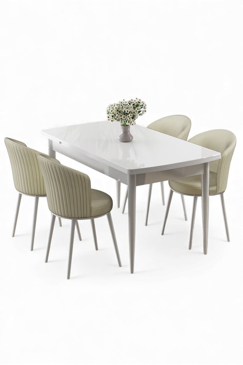 Set masa extensibila si scaune, Hanah Home, Asfel, Alb / Crem - view 2