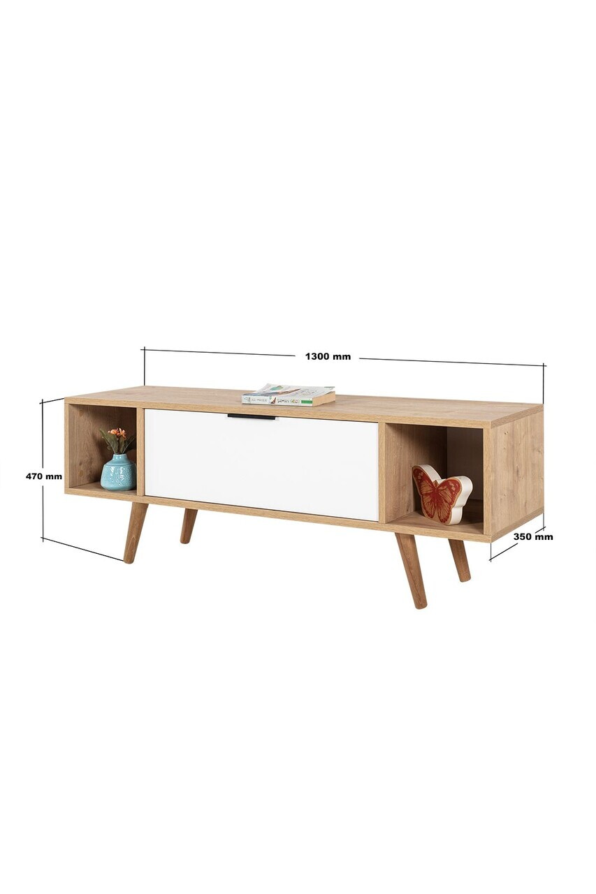 Comoda TV, Hanah Home, Mesir 3328, 130x47x35 cm, PAL, Stejar Safir / Alb — imaginea 7