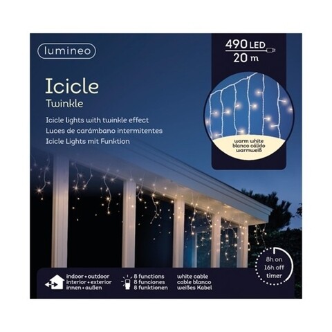 Instalatie de Craciun pentru exterior Icicle twinkle, Lumineo, 490 LED-uri, 2000 cm, alb