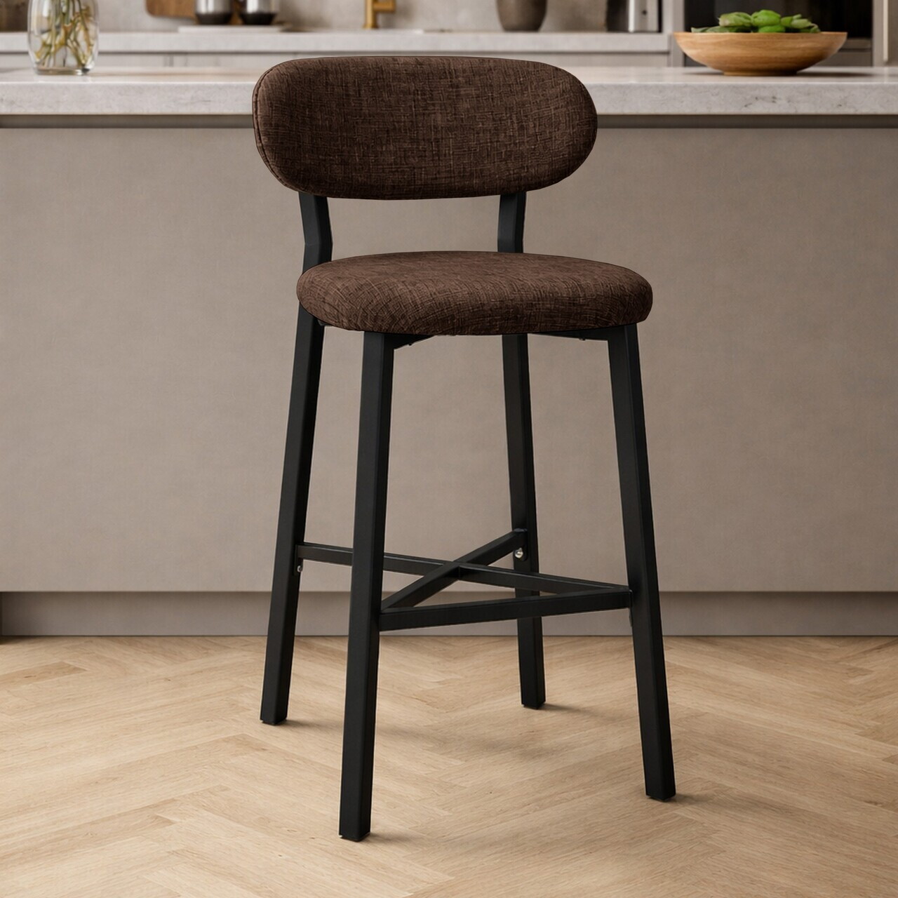 Scaun de bar, Hanah Home, Luna, 42x100x45 cm, Fier/Poliester/In, Maro — imaginea 2