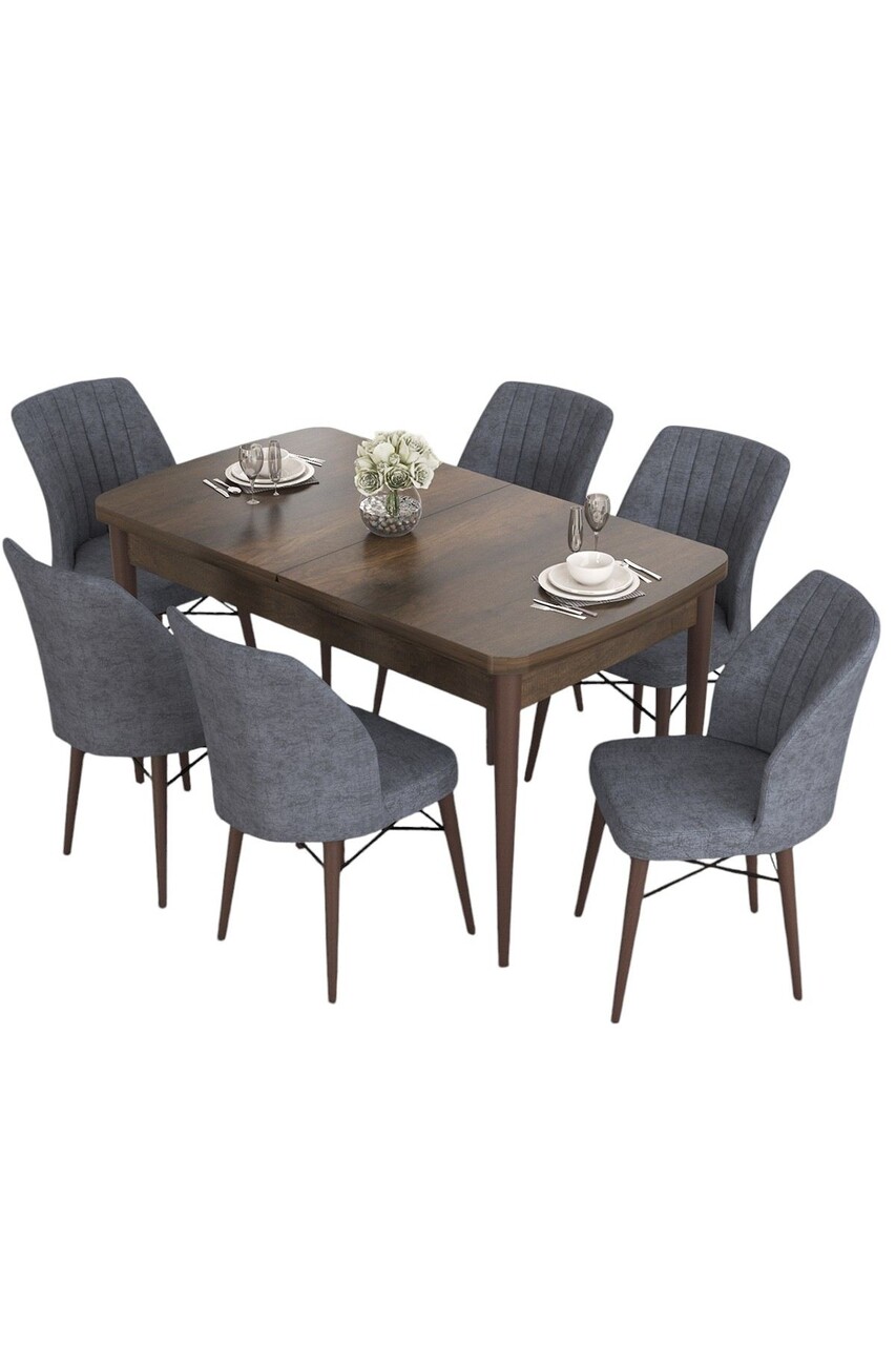 Set masa extensibila si scaune, Hanah Home, Eva, Baroc / Fumuriu - view 2