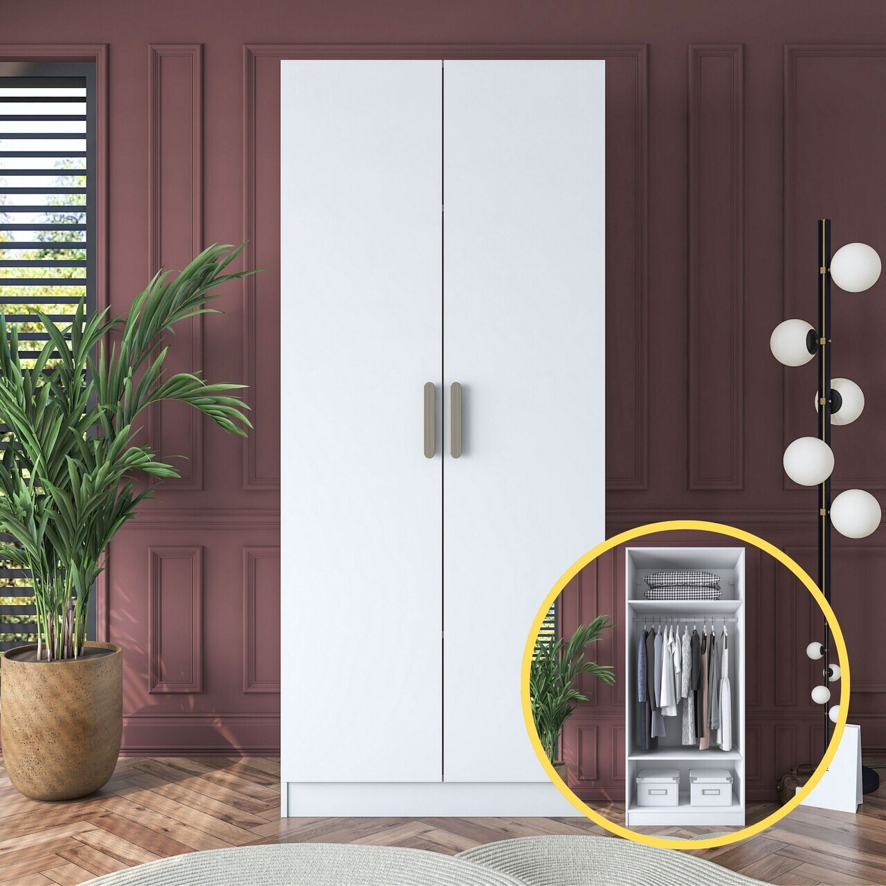 Dulap pentru haine, Hanah Home, BA161, 90x210x57.5 cm, PAL melaminat, Alb - view 2