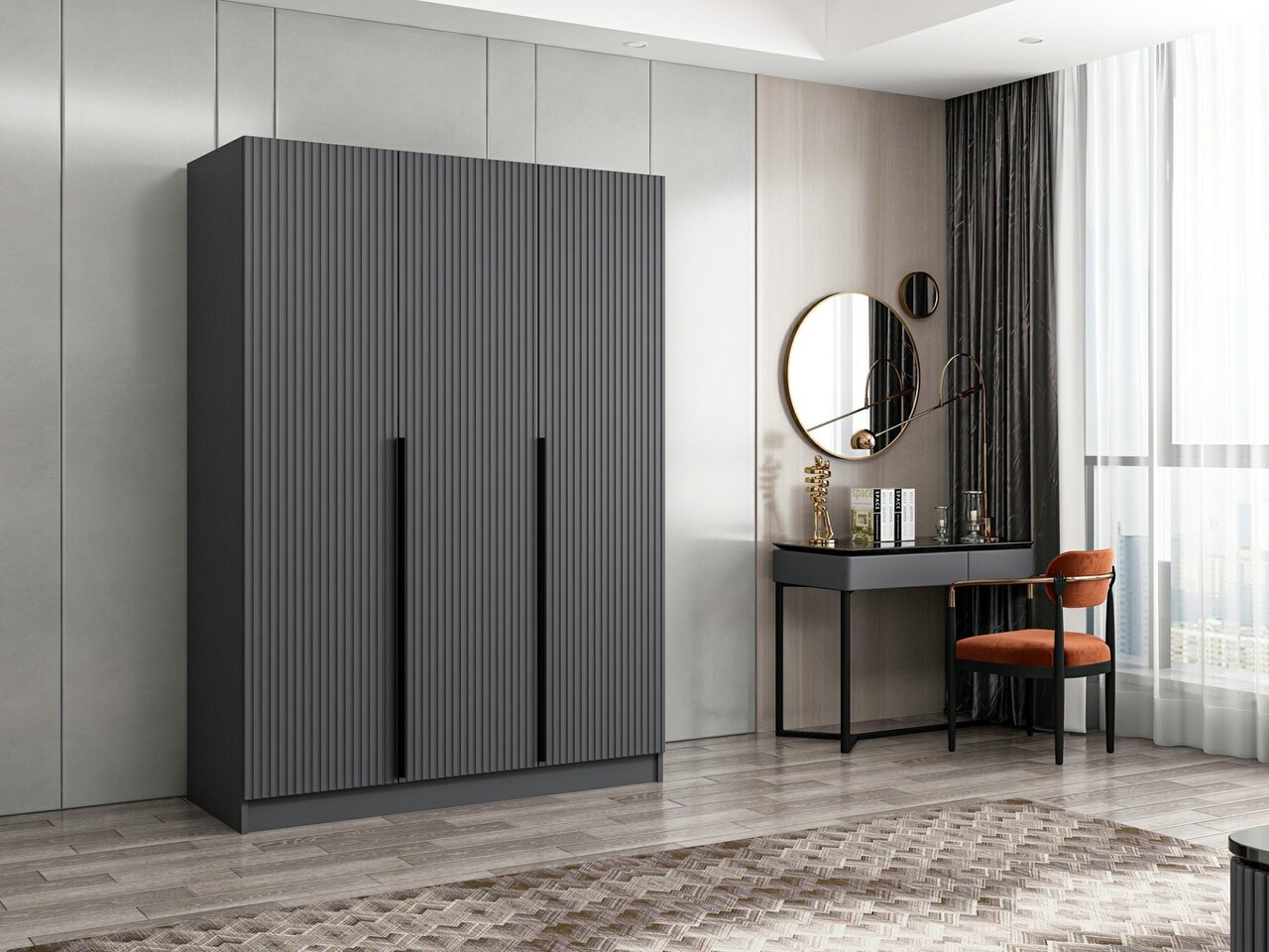 Dulap pentru haine, Minerva, Kale Anthracite, 135x210x52 cm, PAL, Antracit - 1 | YEO