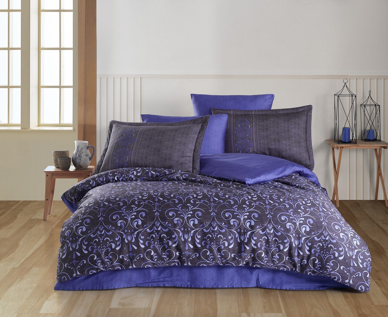 Lenjerie de pat dubla, Gris v2 - Lilac, Hobby, Bumbac Satinat