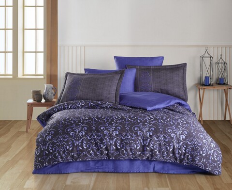 Lenjerie de pat dubla, Gris v2 - Lilac, Hobby, Bumbac Satinat