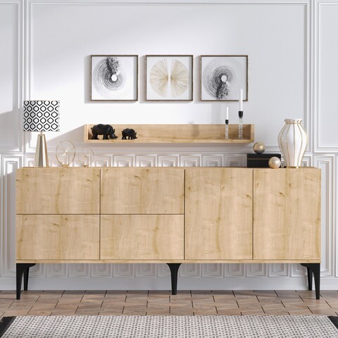 Bufet inferior cu raft de perete Stella, Elegance, 180x40x55 cm, argintiu/natural Elegance