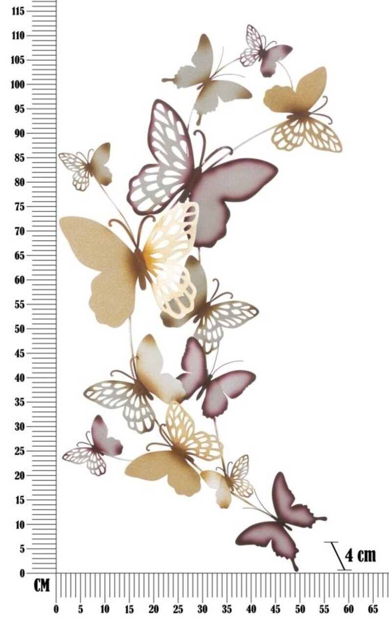 Decoratiune de perete Butterflies Bordeaux, Mauro Ferretti, 59.5x111.5 cm, fier, multicolor