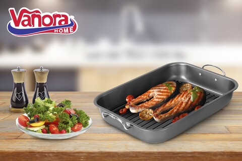 Tava grill pentru cuptor, Vanora, 39x29x6 cm, teflon, negru