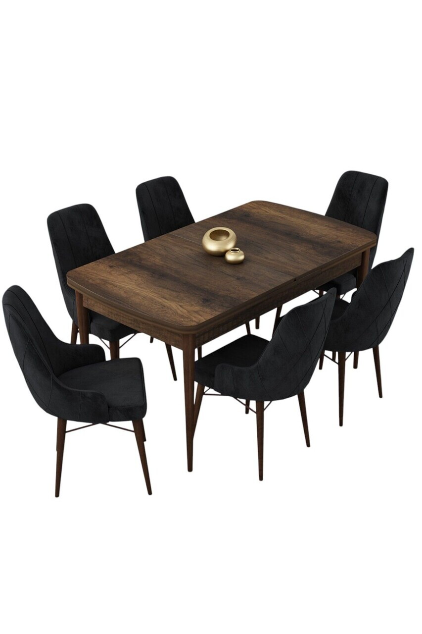 Set masa extensibila si scaune (7 piese), Hanah Home, Lia, Model baroc din lemn / Negru — imaginea 2