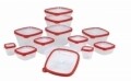 Set 12 cutii alimentare cu capac, polipropilena, alb/rosu