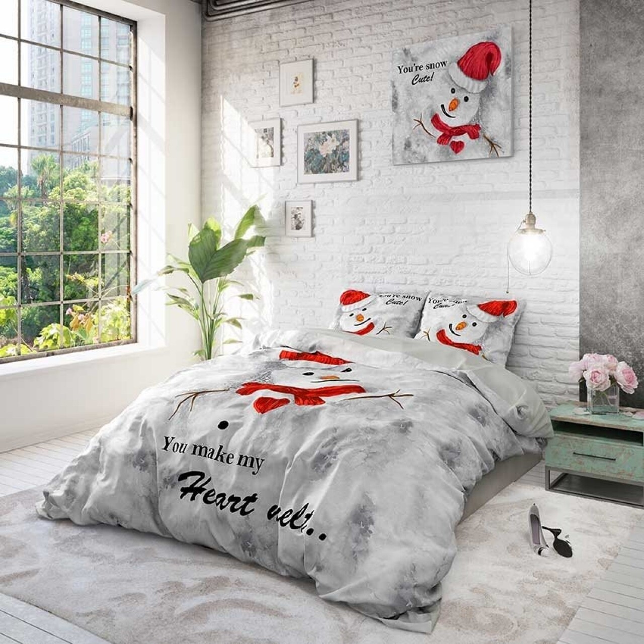 Lenjerie De Pat Dubla Heart Melt White, Dreamhouse, 3 Piese, 200x220 Cm, 100% Bumbac, Gri/rosu