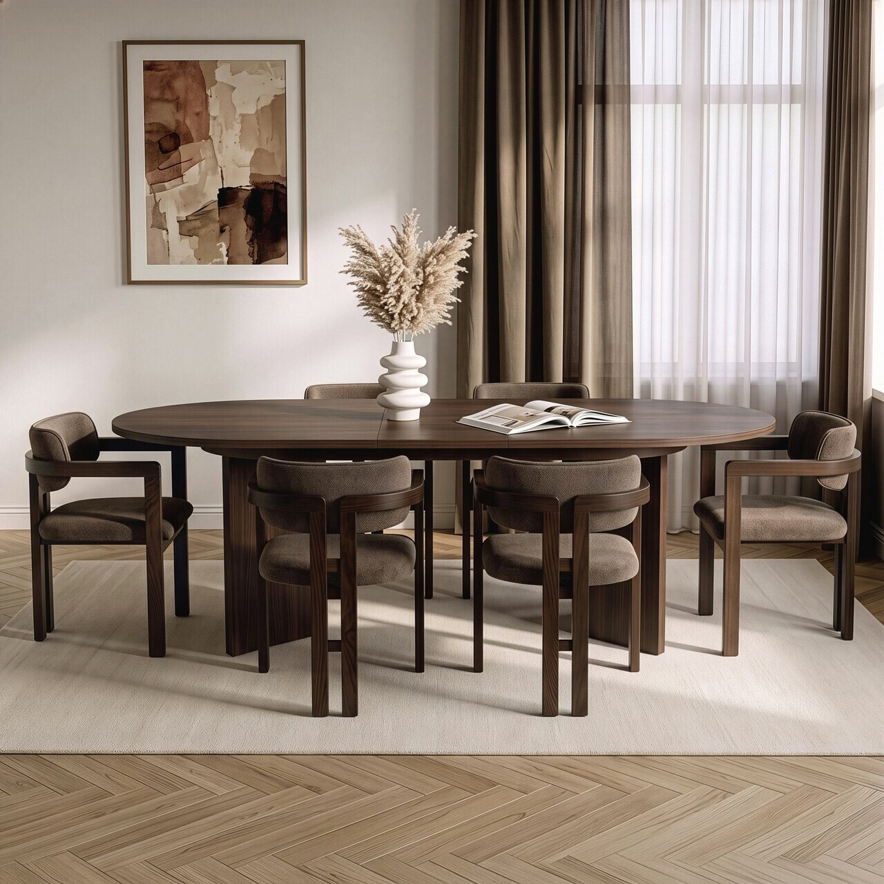 Set masa extensibila si scaune (7 piese), Nordure, Aleria 6, Nuc Milano / Nuc Închis / Maro — imaginea 2