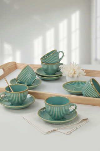 Set pentru ceai, Keramika, 275KRM1527, Ceramica, Turcoaz/Maro