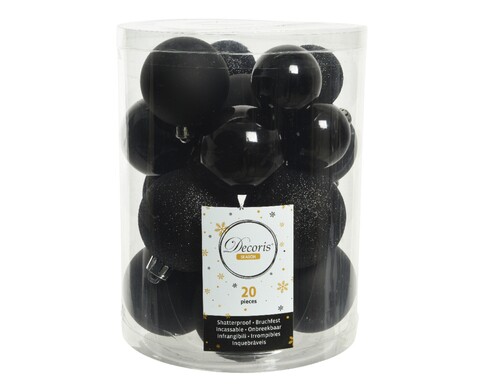 Cutie cu 20 globuri asortate Zwart mix, Decoris, plastic, negru