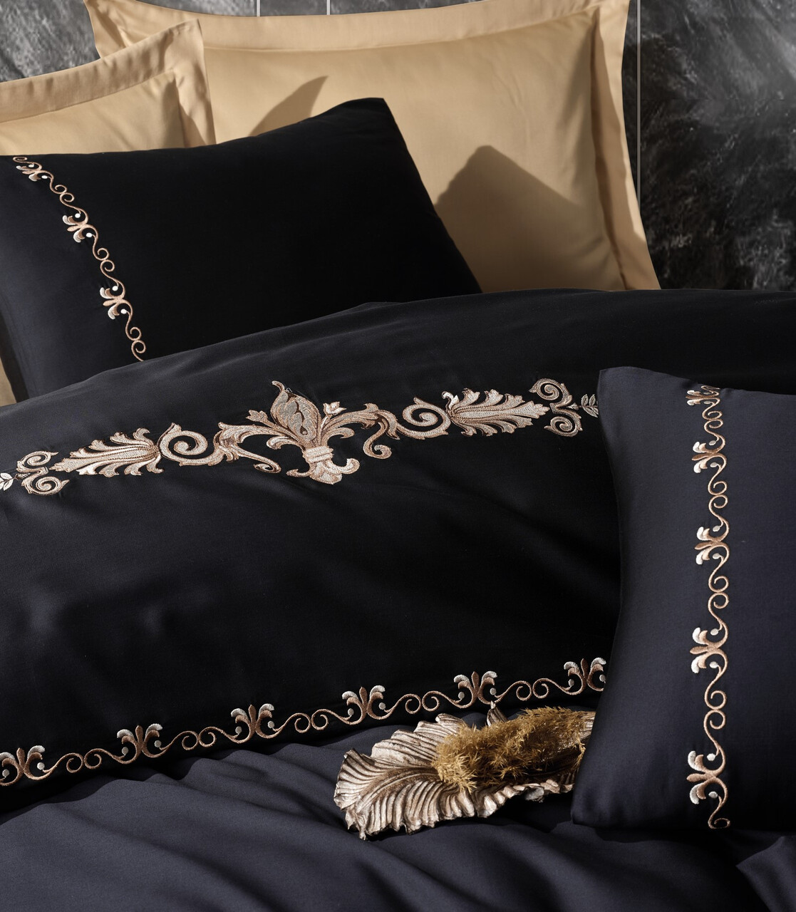 Lenjerie de pat dubla, Gloria - Gold, Cotton Box, Bumbac Satinat