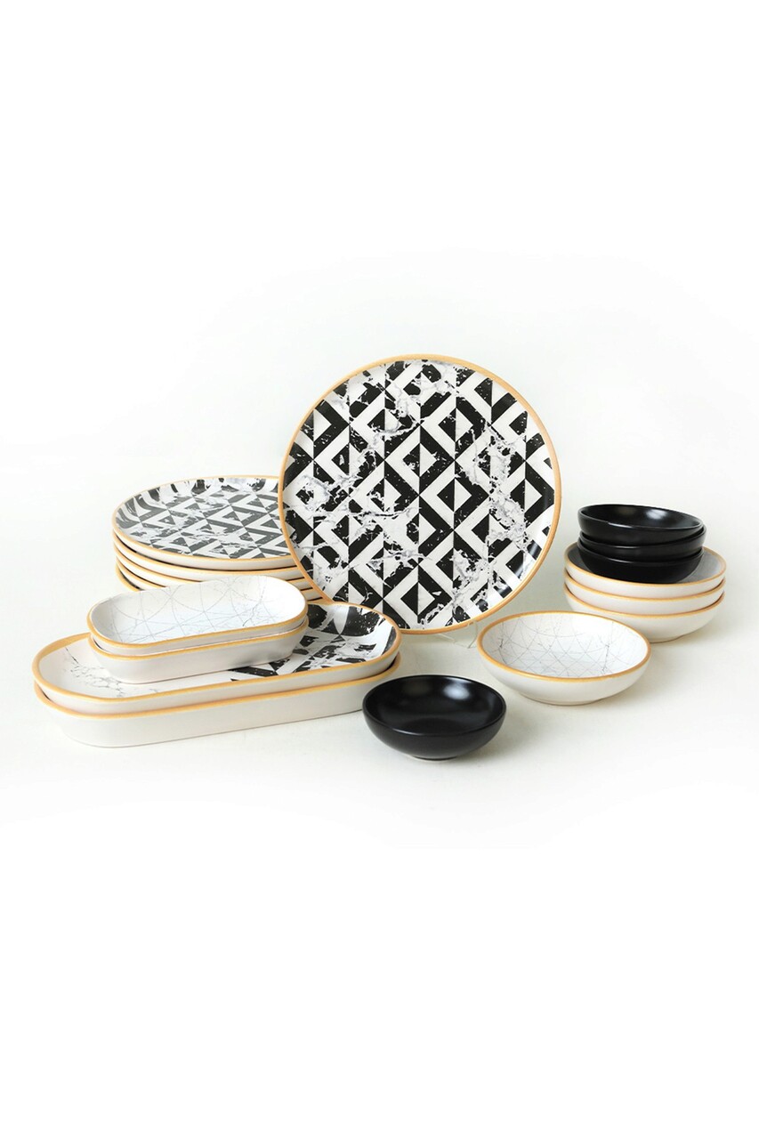 Set de mic dejun, Keramika, 275KRM1962, Ceramica , Nu absoarbe apa, Alb/Negru