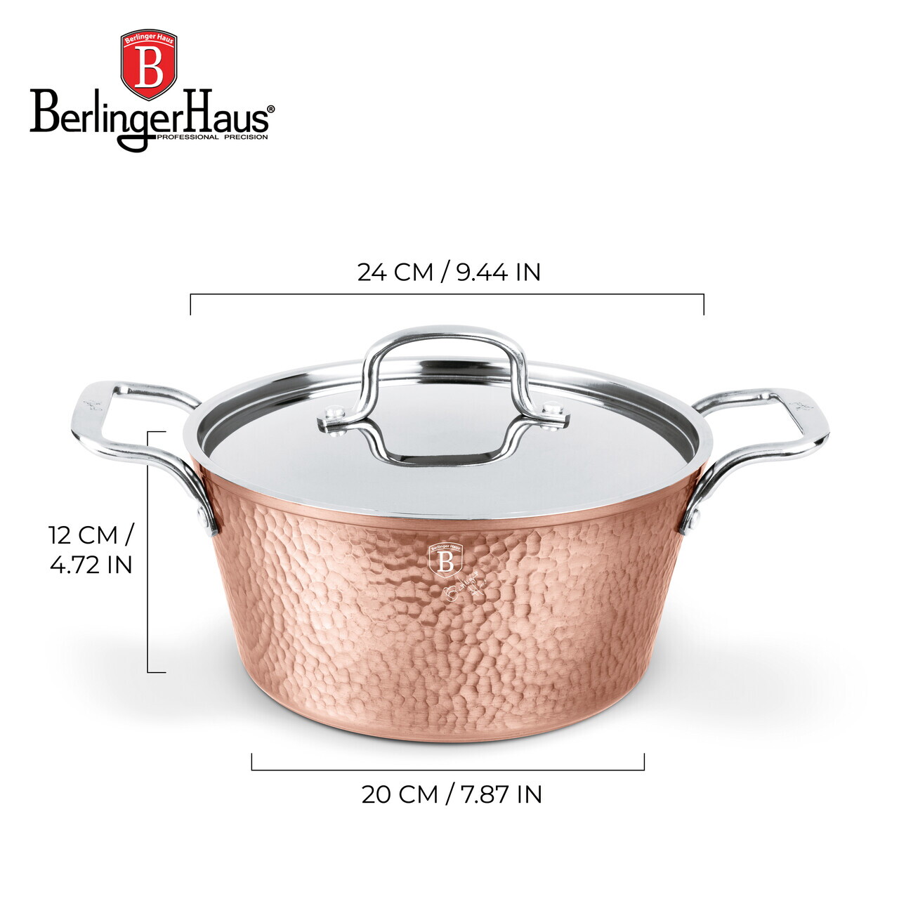 Oala cu capac Berlinger Haus, Hammered Copper, 24 cm, 4.1 L, aluminiu forjat, cupru - view 8