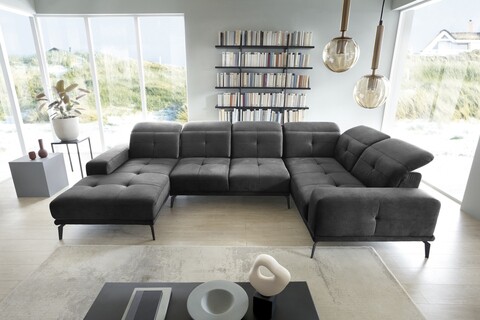 Coltar dreapta 6 locuri ELTAP, RT-05NU, Neviro, 350x201x77 cm, lemn/poliester, gri inchis