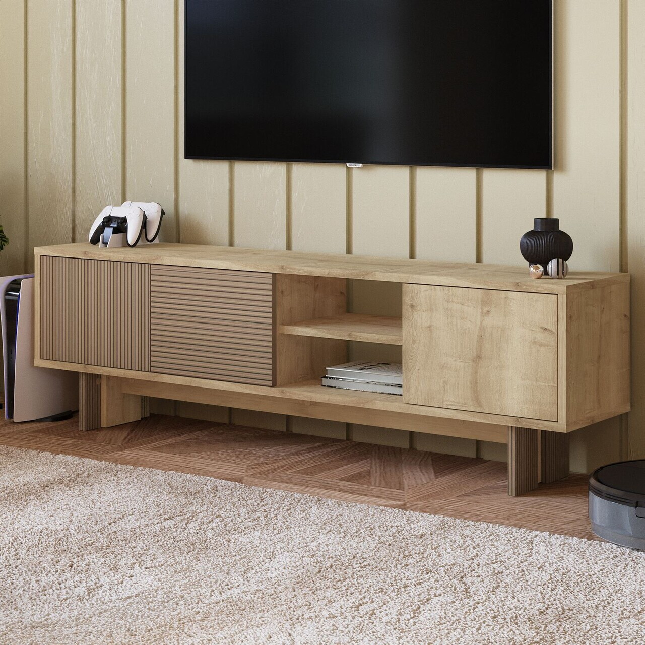 Comoda TV, Hanah Home, Ravello, 150x45x30 cm, PAL, Stejar cald / Stejar safir — imaginea 4