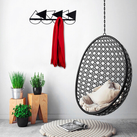 Cuier de perete, triangle, metal, dimensiune: 60 x 18 cm, negru
