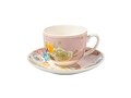 Set 2 cesti cu farfurie pentru ceai, Paradise Pink, Brandani, 210 ml, portelan