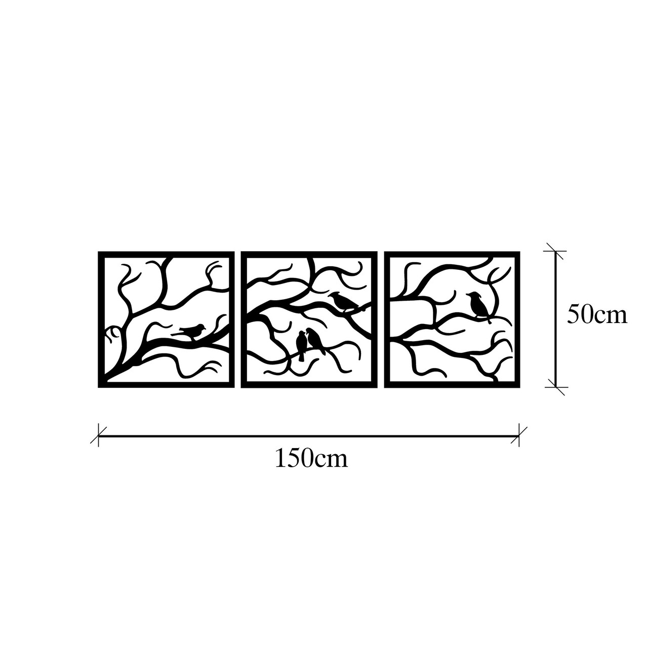 Decoratiune de perete, Tree 15, Metal, Dimensiune: 150 x 50 cm, Negru