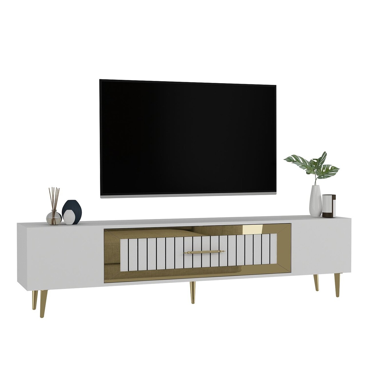 Comoda TV, Olivia, Dekolp3, Alb/Auriu - 2 | YEO