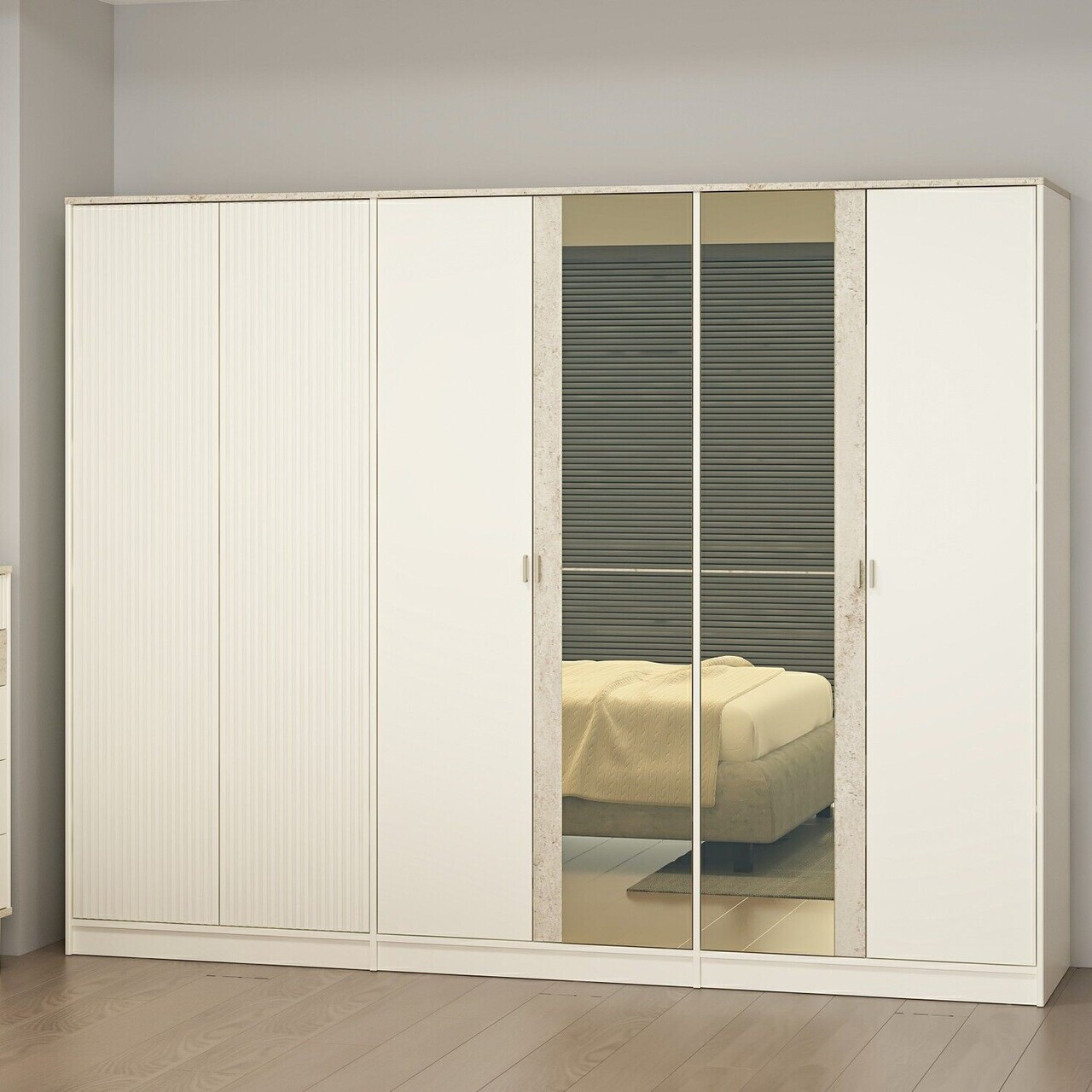 Dulap pentru haine, Hanah Home, Valento, 270x210x60 cm, Piatră Lunii / Travertin — imaginea 2
