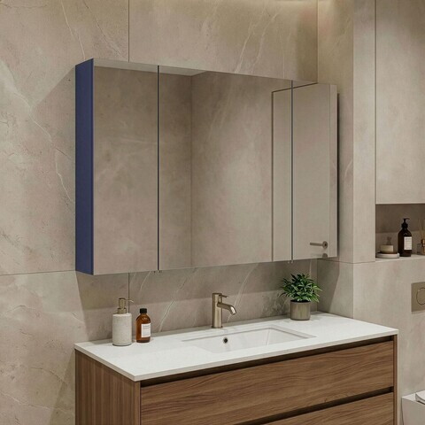 Dulap de baie cu oglindă, Hanah Home, Bari 100, Albastru marin mat
