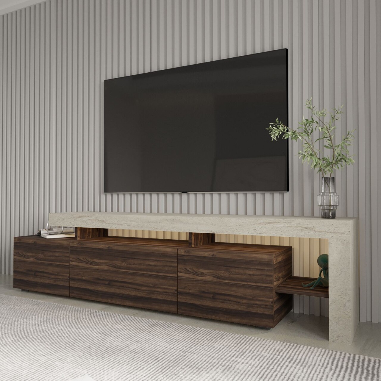 Comoda TV, Hanah Home, Beliz, 192x53x37 cm, Travertin / Nuc - view 5