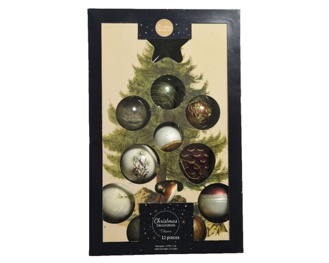 Set 12 globuri asortate Forest, Decoris, sticla, multicolor