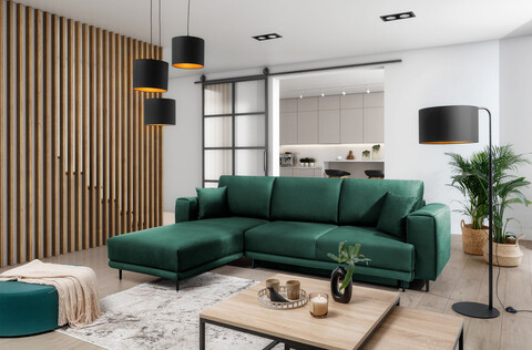 Coltar extensibil stanga 4 locuri ELTAP, LT-35NU, Dalia, 289x190x95 cm, lemn/poliester, verde inchis