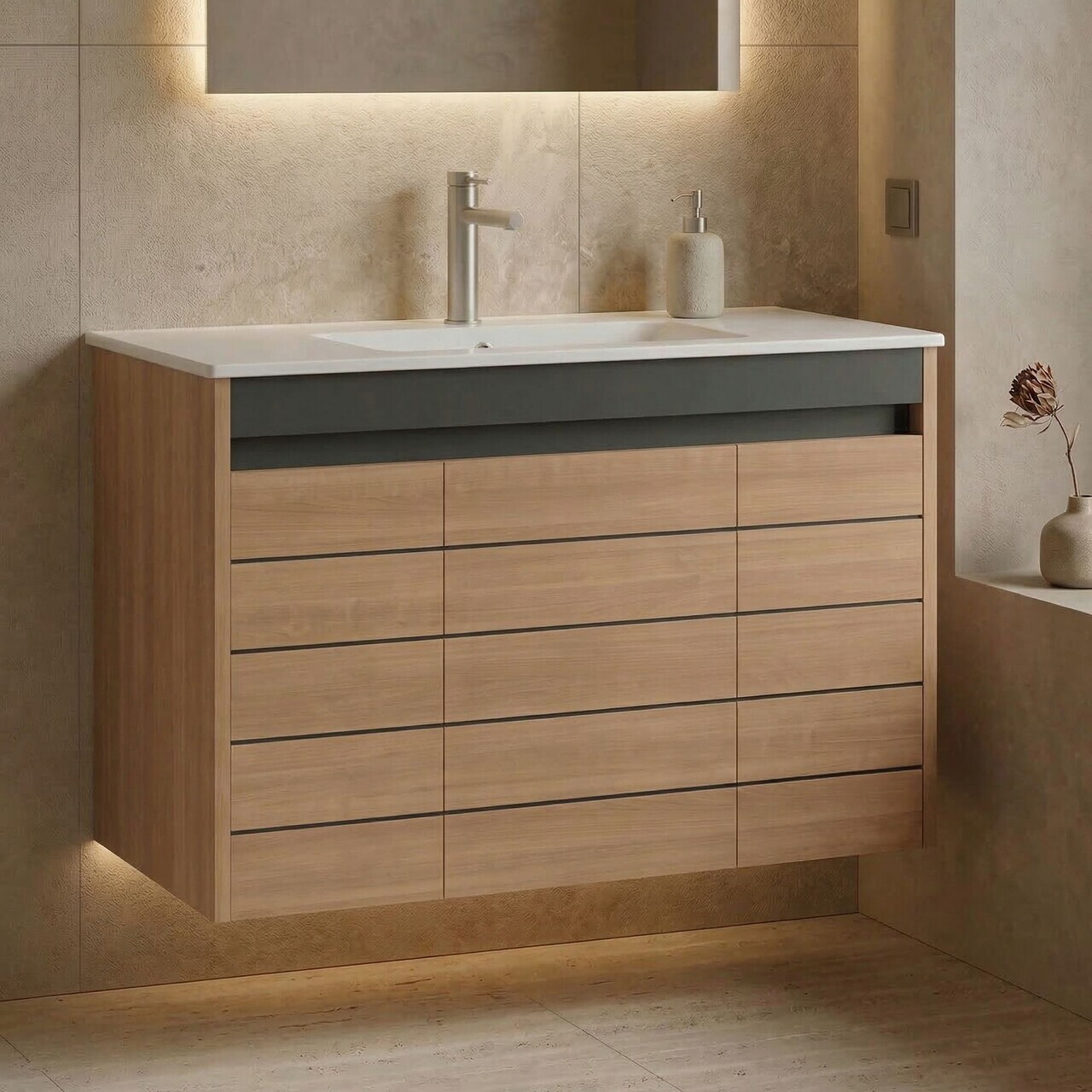 Dulap de baie cu chiuvetă, Hanah Home, Ricato 100, Maro
