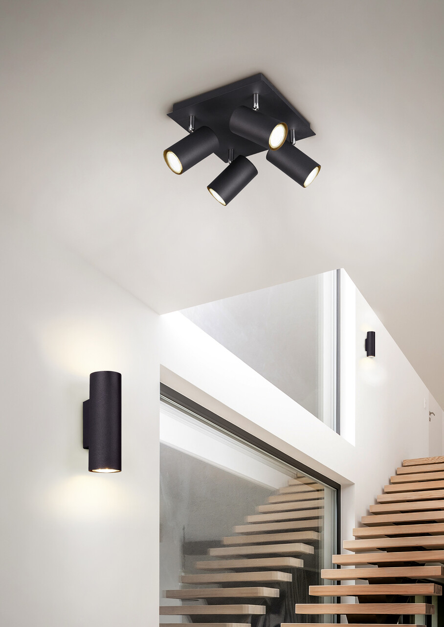 Plafoniera Marley, TRIO, 24x24x15 cm, 35W, 4x GU10, metal, negru mat