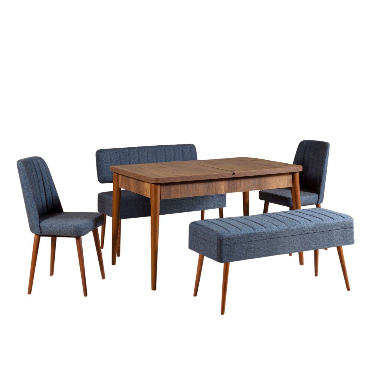 Set masa extensibila si scaune, Hanah Home, Vina 1048, Nuc / Albastru închis - imagine 4