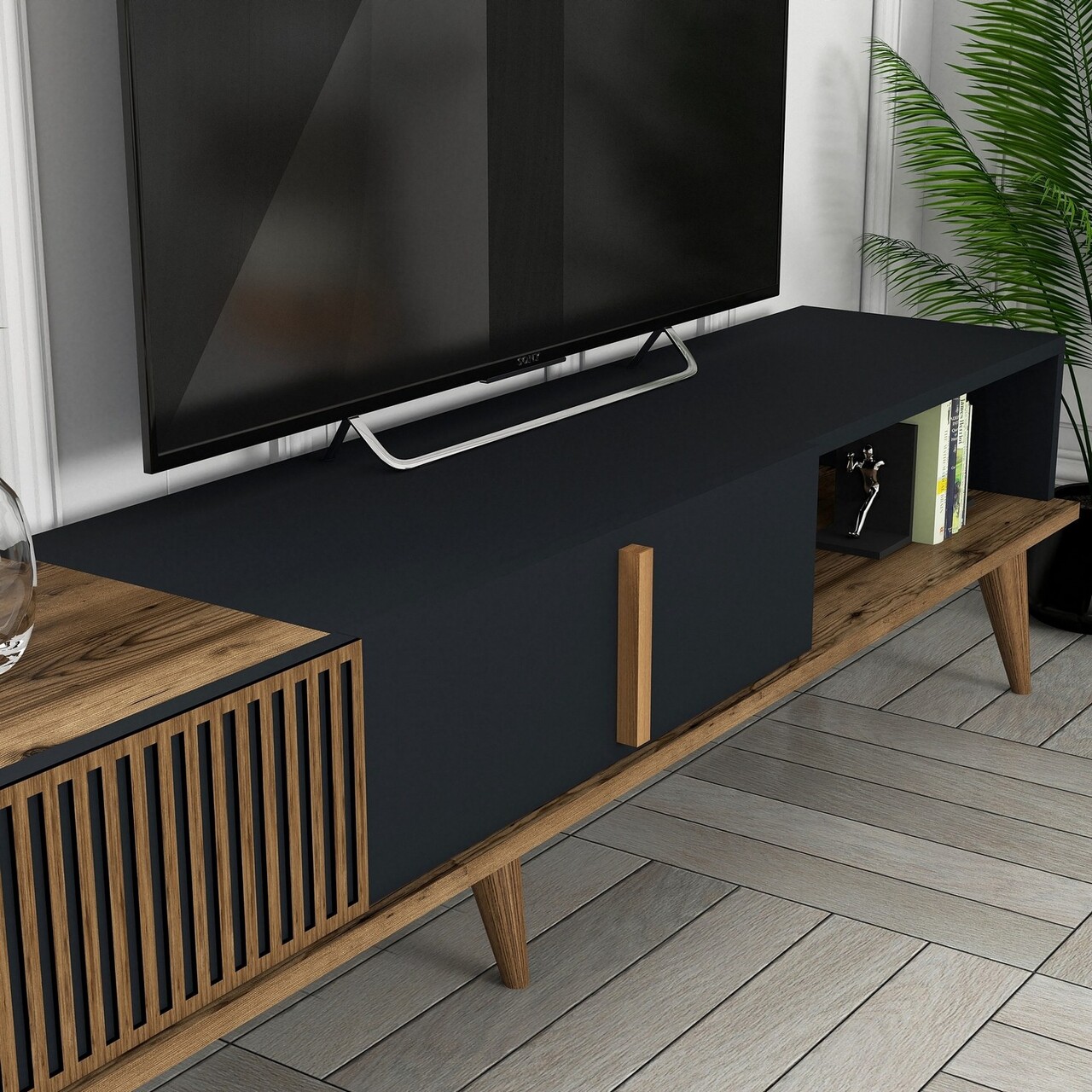 Comoda TV, Hanah Home, Milan TV, 180x40x35 cm, Nuc / Antracit - imagine 5