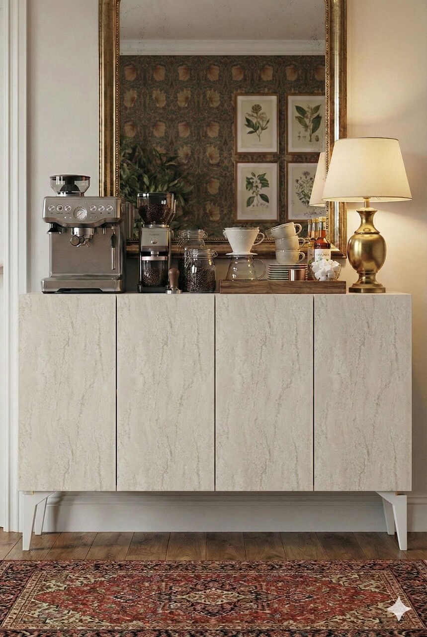 Consola, Hanah Home, Lipa 120, 120x79x32 cm, Alb / Travertin - view 2